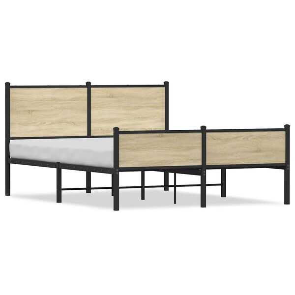 vidaXL Estrutura de cama sem colch&atilde;o 150x200cm metal carvalho sonoma