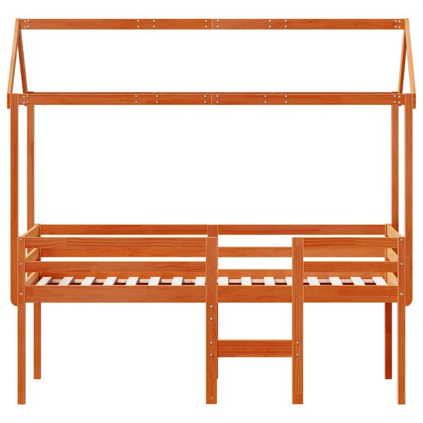 vidaXL Cama alta com telhado 80x200 cm pinho maci&ccedil;o castanho-mel