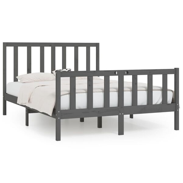 vidaXL Estrutura de cama king 150x200 cm madeira maci&ccedil;a cinza