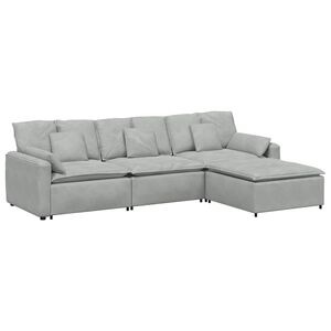 vidaXL Sof&aacute; modular com pufes e almofadas cinzento-claro