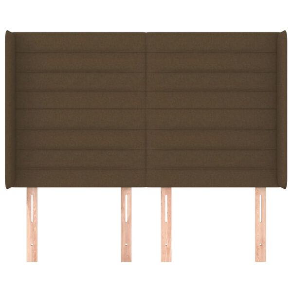 vidaXL Cabeceira cama c/ abas tecido 147x16x118/128 cm castanho-escuro