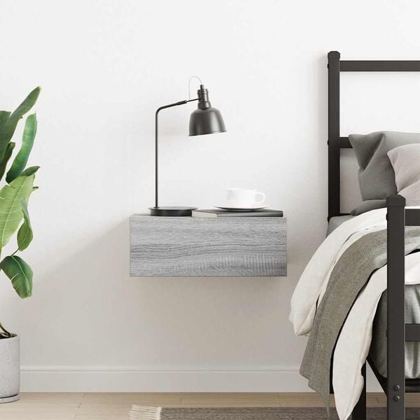 vidaXL Mesa cabeceira suspensa 40x30x15 cm madeira proc. sonoma cinza