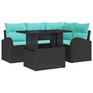 vidaXL Conjunto de Sof&aacute; de Jardim 5 pcs Preto Rattan Sint&eacute;tico