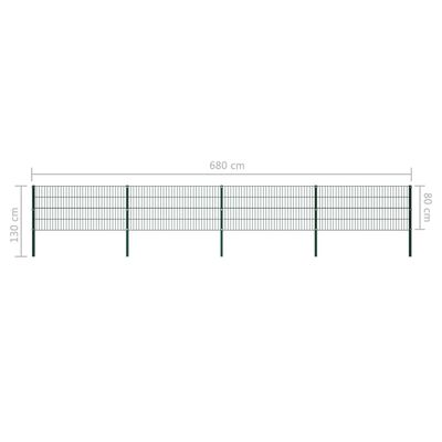 vidaXL Painel de vedação com postes ferro 6,8x0,8 m verde