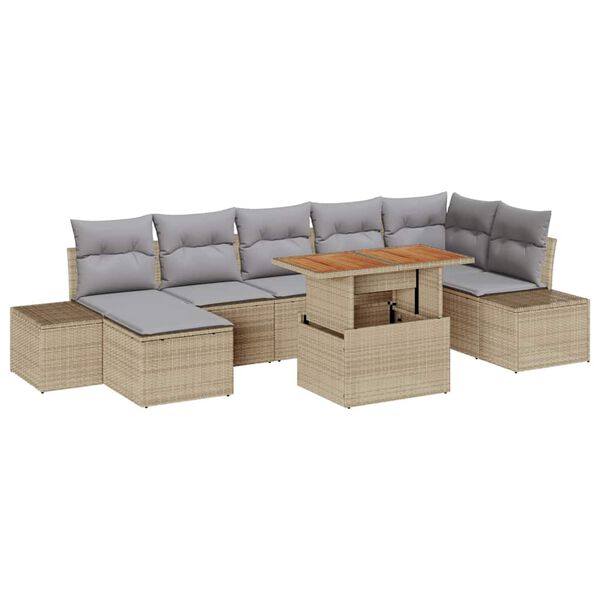 vidaXL Conjunto de Sof&aacute; de Jardim 8 pcs Bege Rattan Sint&eacute;tico