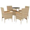 vidaXL 5 pcs conjunto jantar jardim com almofad&otilde;es vime PE/vidro bege