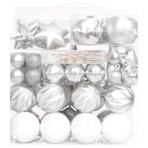 vidaXL 70 pcs conjunto de enfeites de Natal prateado e branco