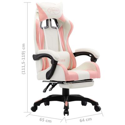 vidaXL Cadeira estilo corrida c/ apoio pés couro artif. rosa/branco