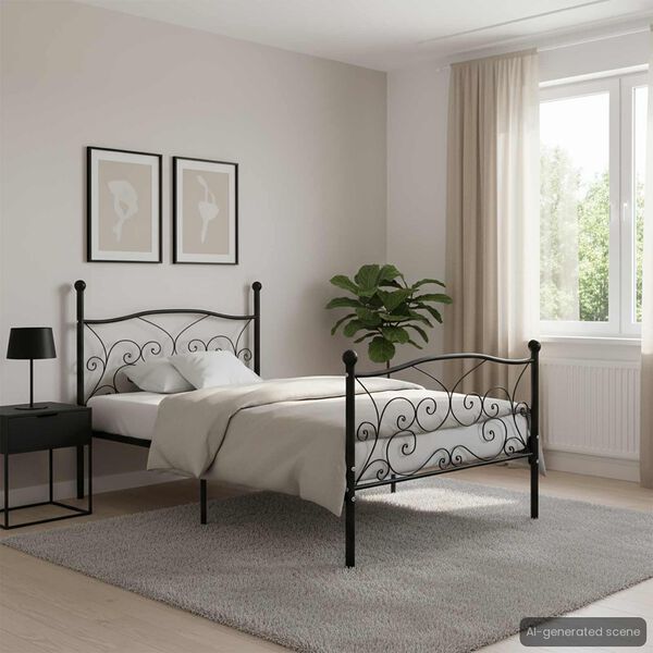 vidaXL Estrutura de cama com estrado de ripas 100x200 cm metal preto
