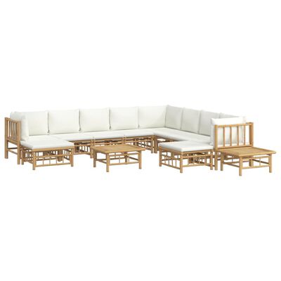 vidaXL 12pcs conjunto lounge de jardim bambu c/ almofadões branco nata