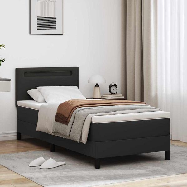 vidaXL Cama Box com colch&atilde;o Preto 90 x 200 cm Couro sint&eacute;tico
