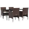 vidaXL 5 pcs conjunto de jantar p/ jardim c/ almofad&otilde;es castanho/preto