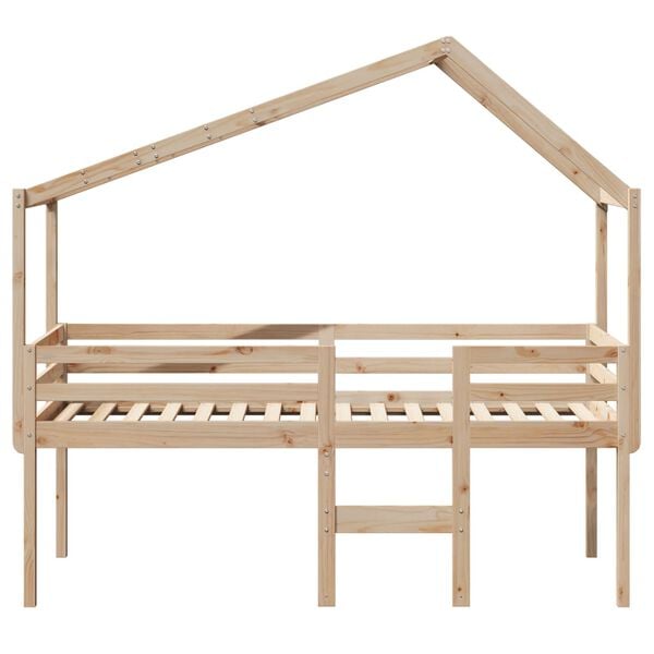 vidaXL Cama alta com telhado 90x190 cm pinho maciço castanho-mel