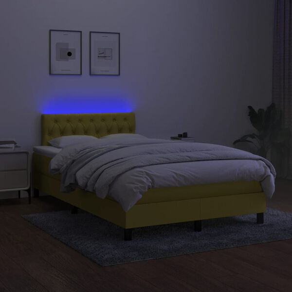 vidaXL Cama box spring c/ colch&atilde;o e LED 120x200 cm tecido verde