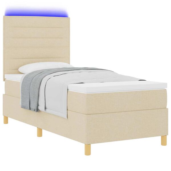 vidaXL Cama Box Spring LED com colch&atilde;o Creme 90 x 190 cm tecido