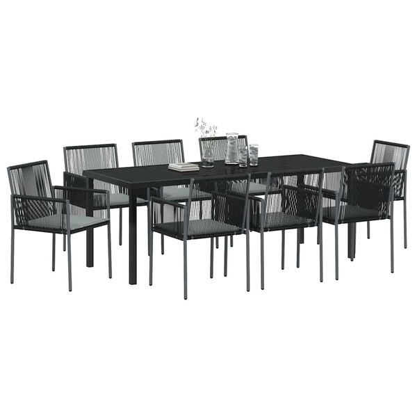 vidaXL Conjunto de Jantar para Jardim 9 pcs Preto Rattan de PE