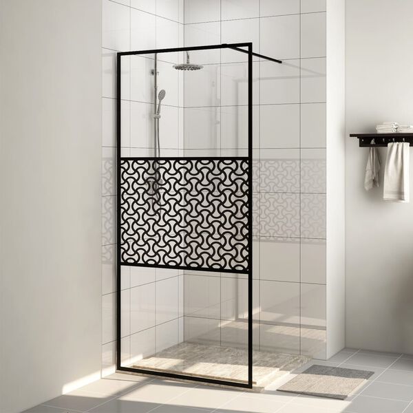 vidaXL Divisória de chuveiro c/ vidro transparente ESG 100x195cm preto