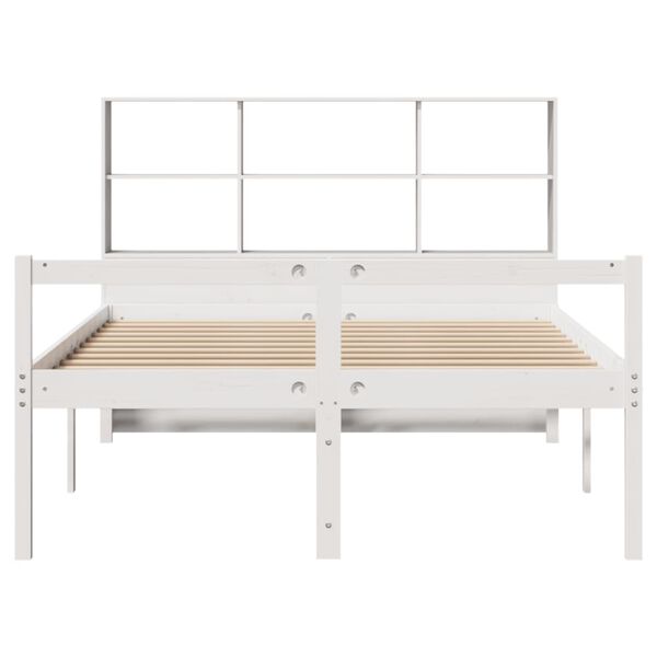 vidaXL Cama com estante sem colch&atilde;o 120x190 cm pinho maci&ccedil;o branco