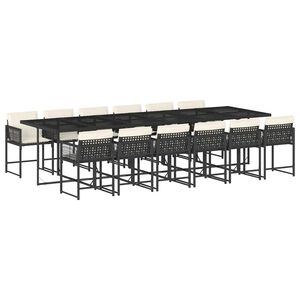 vidaXL 13 pcs conjunto de jantar p/jardim com almofad&otilde;es vime PE preto