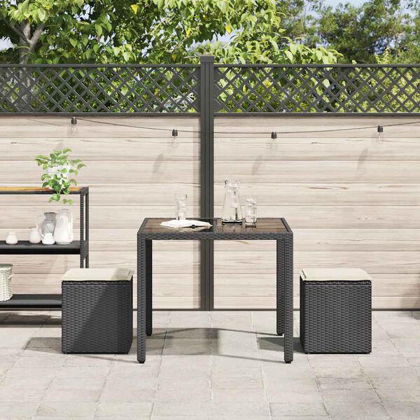 vidaXL Bancos de jardim com almofadas 2 unid 40x40x43 cm vime PE preto