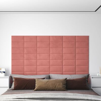 vidaXL Painel de parede 12 pcs 30x15 cm veludo 0,54 m² rosa