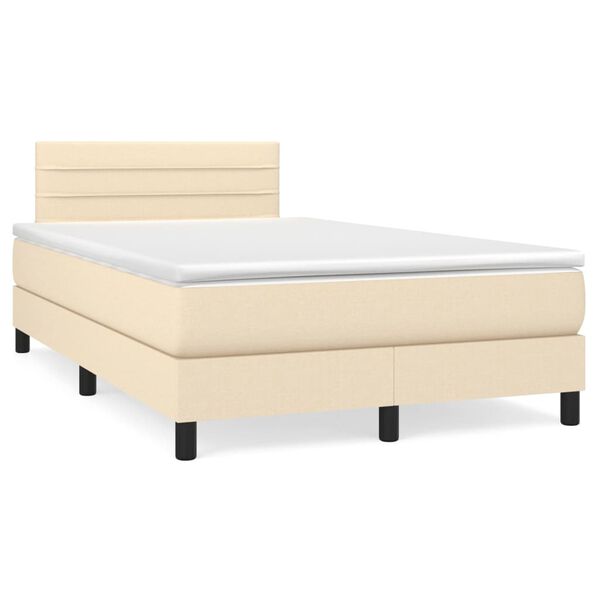 vidaXL Cama box spring c/ colch&atilde;o e LED 120x190 cm tecido cor creme