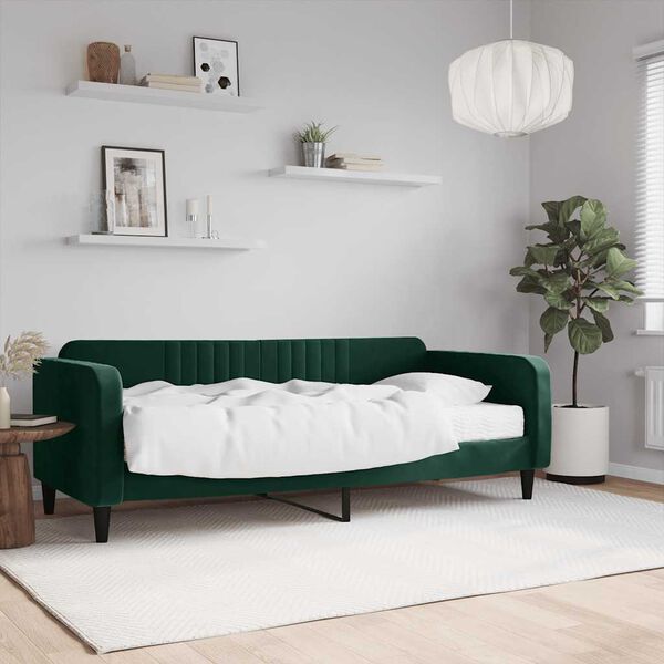 vidaXL Sof&aacute;-cama com colch&atilde;o 90x200 cm veludo verde-escuro
