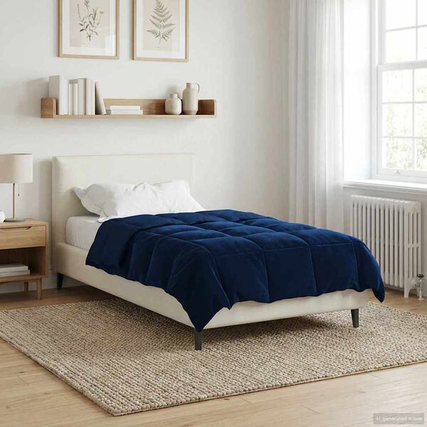 vidaXL Edredom de Ver&atilde;o Simples Azul Escuro 140 x 220 cm Microfibra