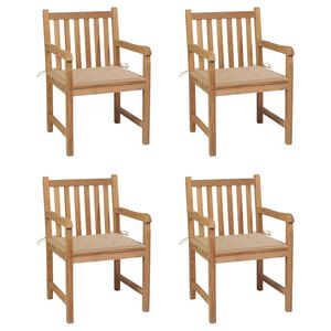 vidaXL Cadeiras de jardim c/ almofad&otilde;es bege 4 pcs teca maci&ccedil;a
