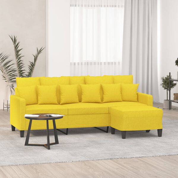 vidaXL Sof&aacute; de 3 lugares com apoio de p&eacute;s 180 cm tecido amarelo-claro