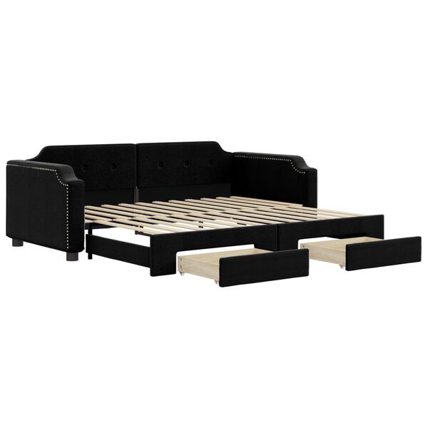 vidaXL Sof&aacute;-cama com gavet&atilde;o e gavetas 100x200 cm tecido preto