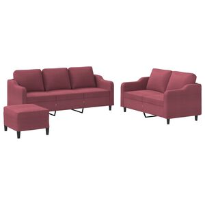 vidaXL 3 pcs conjunto de sof&aacute;s com almofad&otilde;es tecido vermelho tinto