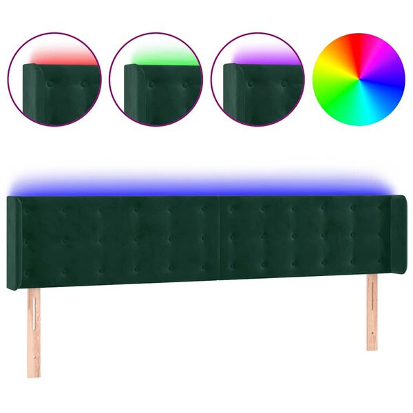 vidaXL Cabeceira cama c/ luzes LED veludo 183x16x78/88 cm verde-escuro