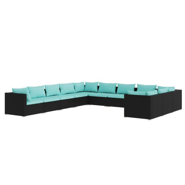 vidaXL 11 pcs conjunto lounge de jardim c/ almofad&otilde;es vime PE preto