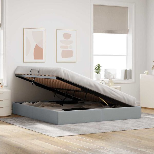 vidaXL Cama com Armazenamento Cinzento-claro 160 x 200 cm tecido