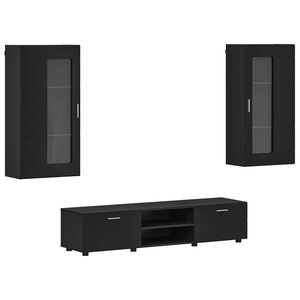 vidaXL Conjunto de m&oacute;vel de TV FLORIN 3 pcs Preto Madeira processada