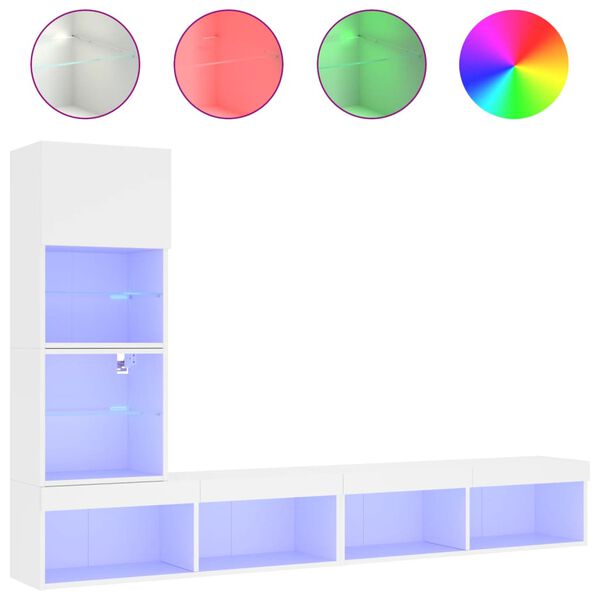 vidaXL 4pcs m&oacute;veis de parede p/ TV c/ LEDs derivados de madeira branco