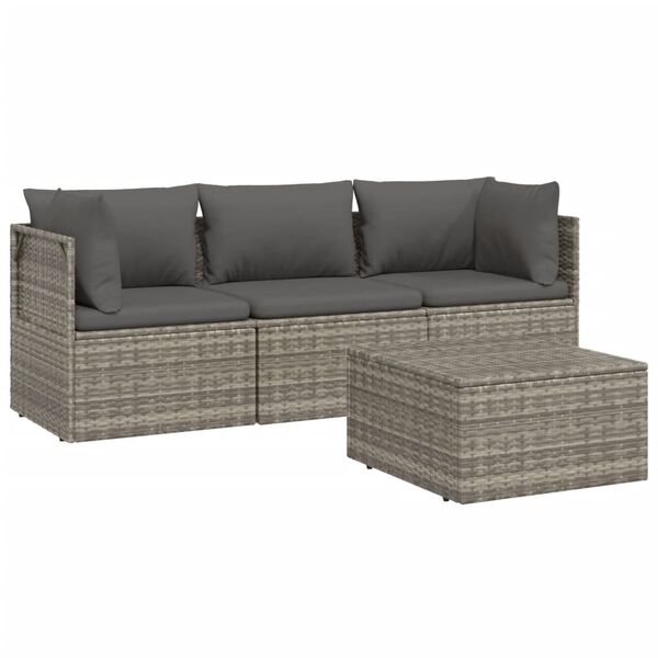 vidaXL 4 pcs conjunto lounge de jardim c/ almofad&otilde;es vime PE cinzento