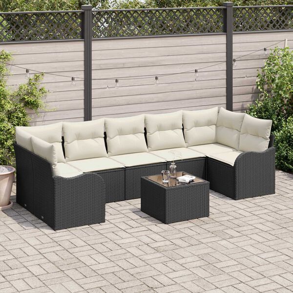 vidaXL Conjunto de Sof&aacute; de Jardim com almofada 8 pcs Preto e Creme