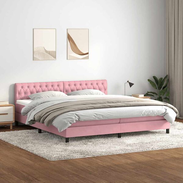 vidaXL Cama com molas/colch&atilde;o 180x210 cm veludo Rosa