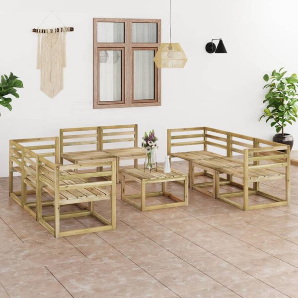 vidaXL 9 pcs conjunto lounge de jardim pinho impregnado verde