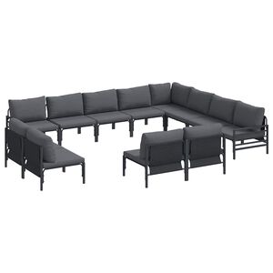 vidaXL Conjunto de Sof&aacute; de Jardim com almofada 12 pcs Preto A&ccedil;o