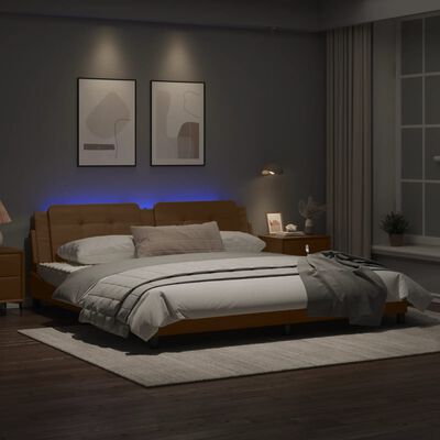 vidaXL Estrutura cama c/ luzes LED 200x200 cm couro artif. cappuccino