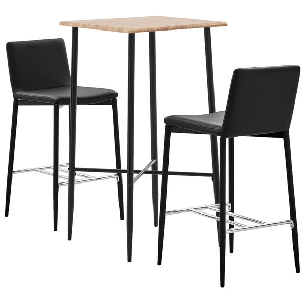 vidaXL 3 pcs conjunto de bar couro artificial preto