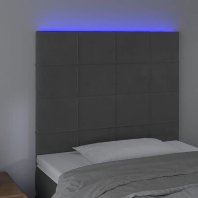 vidaXL Cabeceira de cama c/ LED veludo 80x5x118/128 cm cinza-escuro