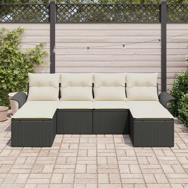 vidaXL Conjunto de Sof&aacute; de Jardim com almofada 6 pcs Preto vime PE