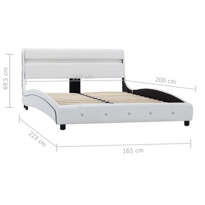 vidaXL Estrutura de cama com LED 160x200 cm couro artificial branco