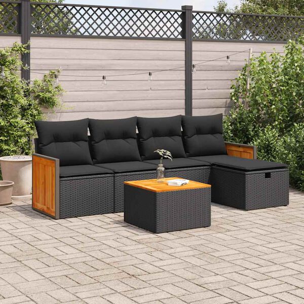 vidaXL 6 pcs conjunto sof&aacute;s de jardim c/ almofad&otilde;es vime PE preto