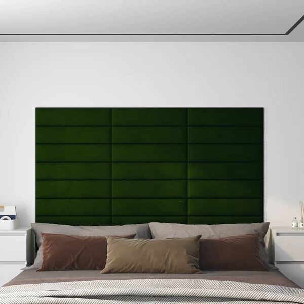 vidaXL Painel de parede 12 pcs 60x15cm veludo 1,08 m² verde-escuro