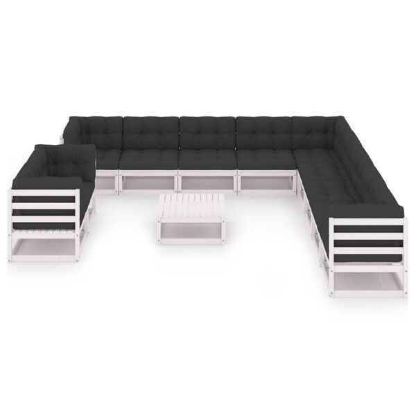 vidaXL 12 pcs conj. lounge de jardim c/ almofad&otilde;es pinho maci&ccedil;o branco